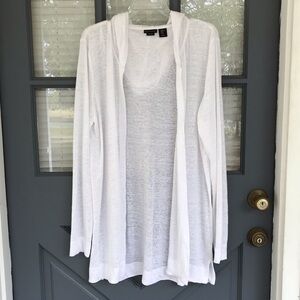 Tahari 100% Linen Ivory Open Front Topper Jacket with Hood Hoodie Size XL
